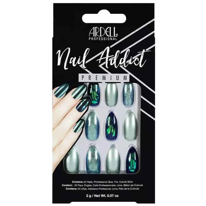 Ardell Nail Addict Green Glitter Chrome False Nails Unisex