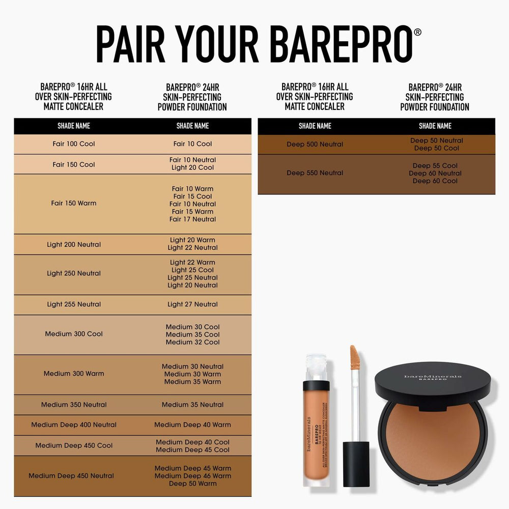 Bareminerals Barepro 24hr Base De Maquillaje En Polvo Perfeccionadora De La Piel 45-Medium Deep Neutral​, 8 g