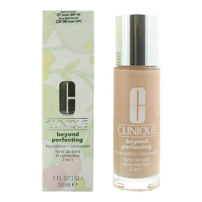 Clinique Beyond Perfecting Full Coverage – Liquid Foundation & Concealer 2-in-1 for Women, 01, Linen, 30 ml