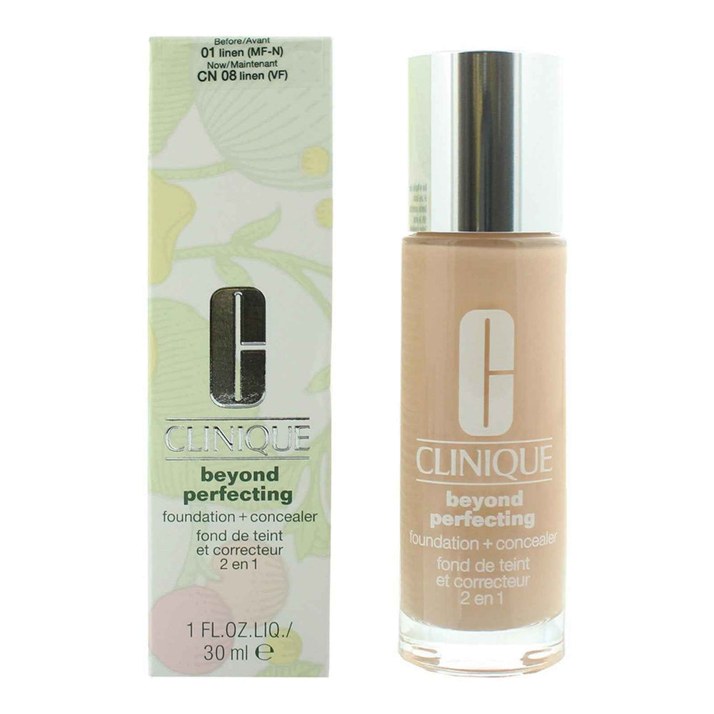 Clinique Beyond Perfecting Full Coverage – Liquid Foundation & Concealer 2-in-1 for Women, 01, Linen, 30 ml