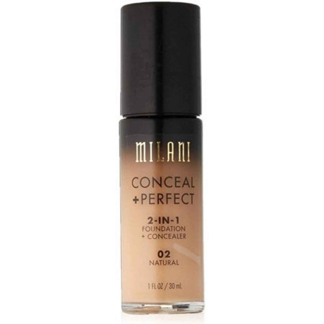 Milani Conceal + Perfect – Liquid Foundation & Concealer 2-in-1 for Women, 02, Natural, 30 ml