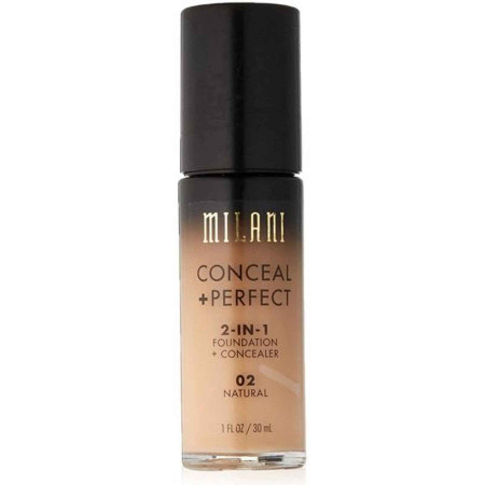 Milani Conceal + Perfect – Liquid Foundation & Concealer 2-in-1 for Women, 02, Natural, 30 ml