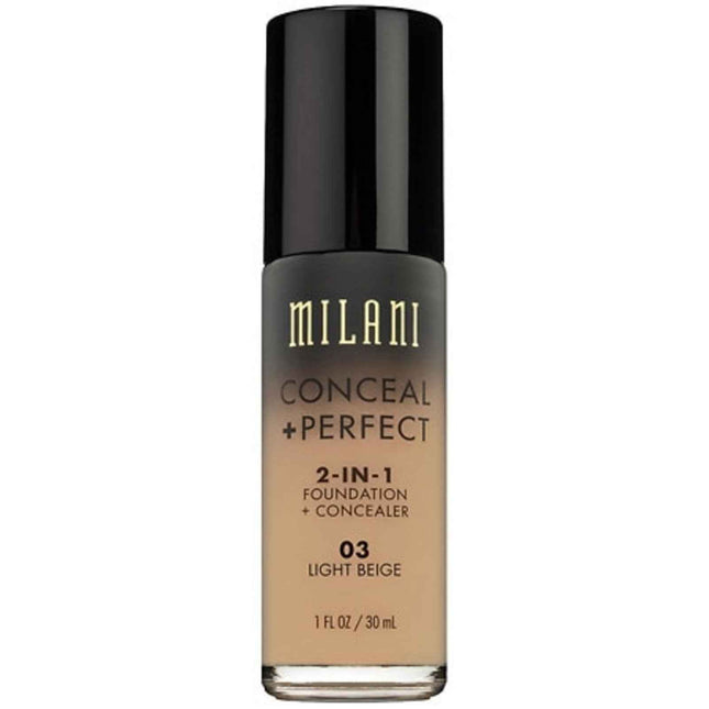 Milani Conceal + Perfect – Liquid Foundation & Concealer 2-in-1 for Women, 03, Light Beige, 30 ml