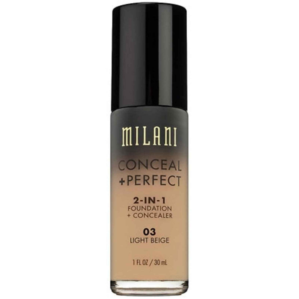 Milani Conceal + Perfect – Liquid Foundation & Concealer 2-in-1 for Women, 03, Light Beige, 30 ml