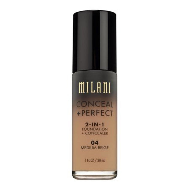Milani Conceal + Perfect – Liquid Foundation & Concealer 2-in-1 for Women, 04, Medium Beige, 30 ml
