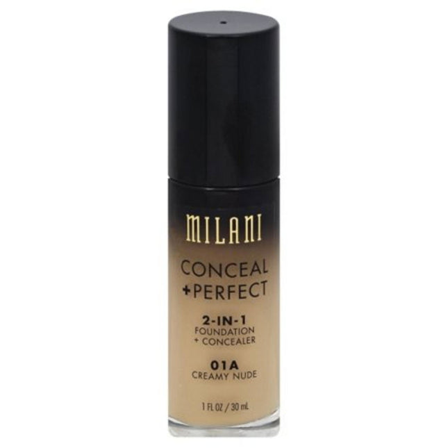 Milani Conceal + Perfect Matte – Liquid Foundation & Concealer 2-in-1 for Women, 01A, Creamy Nude, 30 ml
