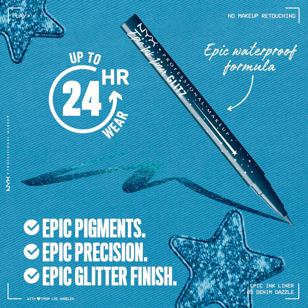 NYX Epic Ink Liner Glitz Eyeliner Waterproof 06-Denim Dazzle Unisex, 1 ml