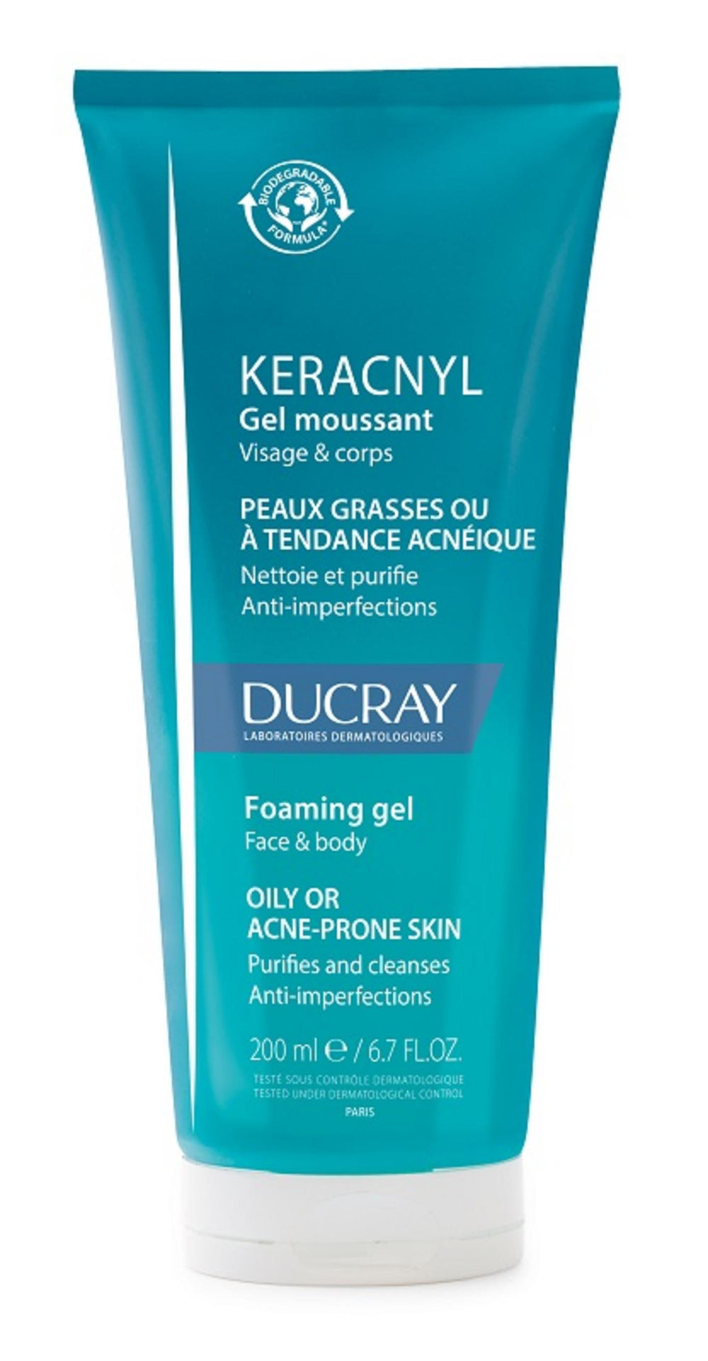 Ducray Keracnyl Biodegradable Fragrance Cleansing – Shower Gel Unisex, Face, Oily, 200 ml