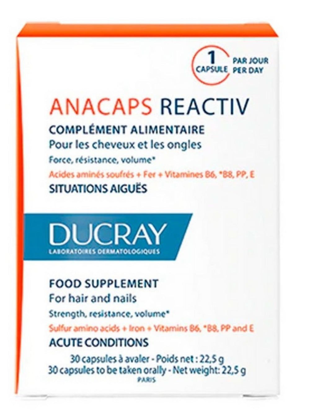 Ducray Anacaps Reactiv Strengthen Hair & Nails – Capsules Unisex, 30 pcs