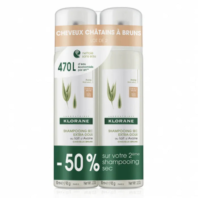 Klorane Oatmeal Dry – Shampoo For Brown Hair Unisex, 2x150 ml