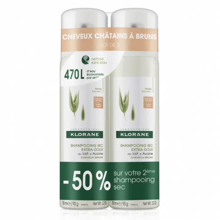 Klorane Oatmeal Dry – Shampoo For Brown Hair Unisex, 2x150 ml
