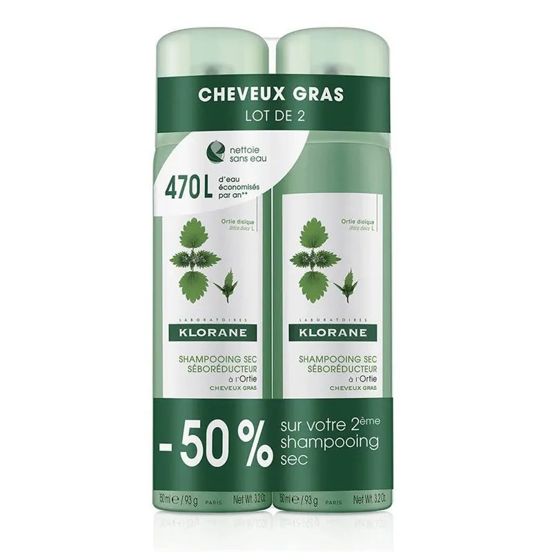 Klorane Nettle Dry – Shampoo Unisex, 2x150 ml
