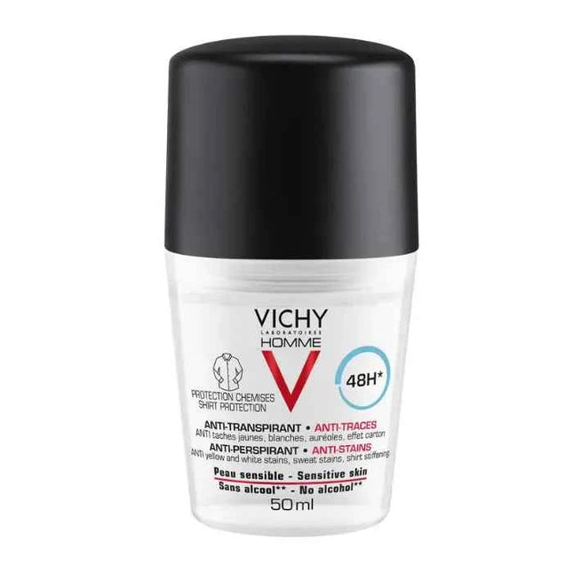 Vichy Homme – Deodorant Anti-Perspirant Anti-Stains Sensitive Skin Unisex, 50 ml