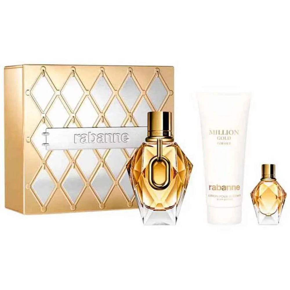 PACO Rabanne P Rabanne Million Gold For Her – Eau de Parfum for Women Recargable 90 ml Lotion Pour Le Corps Loción Corporal 100 ml Eau de Parfum, 10 ml