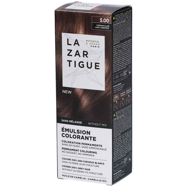 Lazartigue Emulsion Colorante – Permanent Hair Dye for Women, 5.00 Light Chestnut, 60 ml