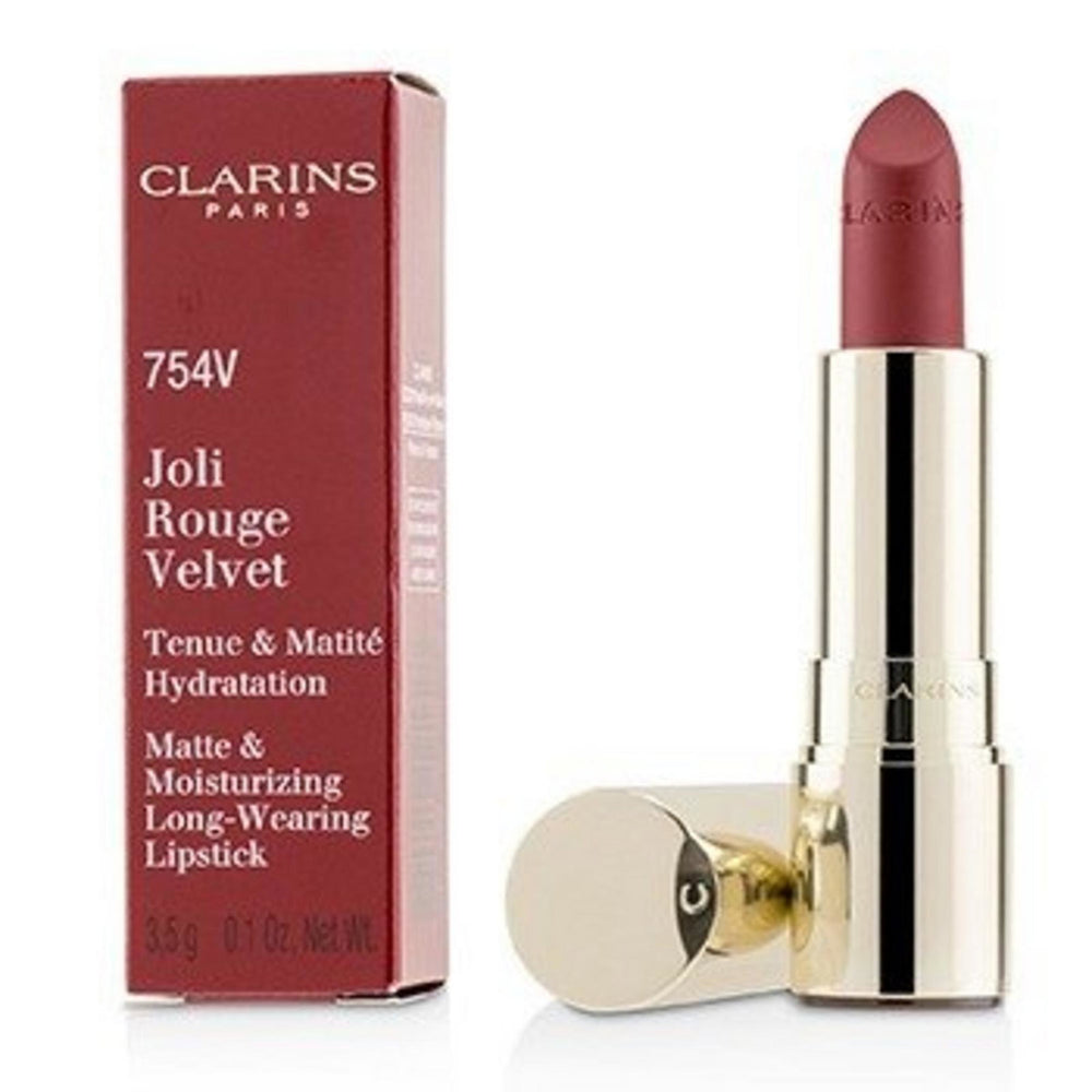 Clarins Joli Rouge Velvet – Cream Lipstick for Women, 754V, Deep Red, 3.5 g