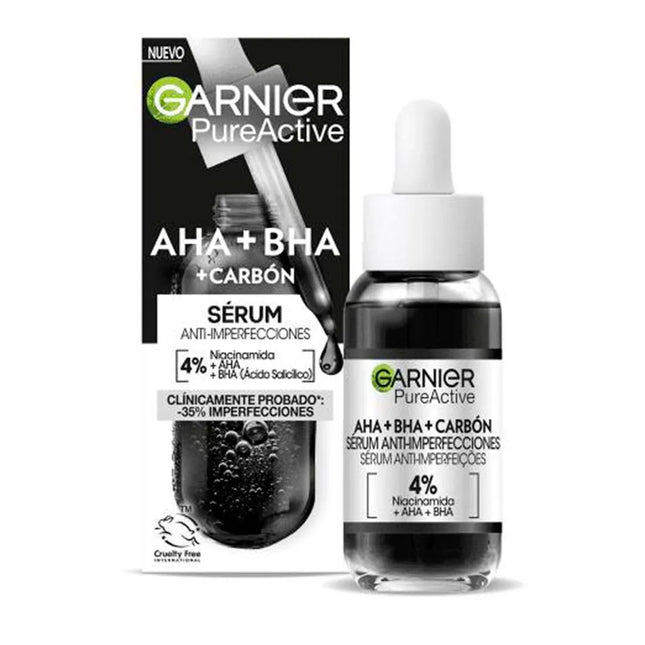 Garnier Pure Active Aha Bha Carbón Sérum Anti-Imperfecciones Unisex, 30 ml
