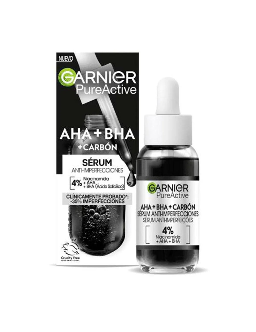 Garnier Pure Active Aha Bha Carbón Sérum Anti-Imperfecciones Unisex, 30 ml
