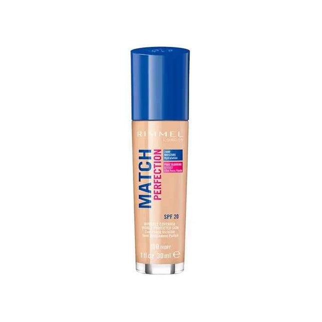 Rimmel London Match Perfection – Foundation Spf20 100 Ivory Unisex, 30 ml
