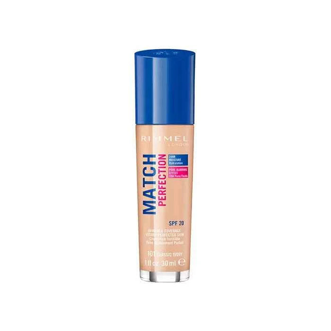 Rimmel London Match Perfection – Foundation Spf20 101 Classic Ivory Unisex, 30 ml