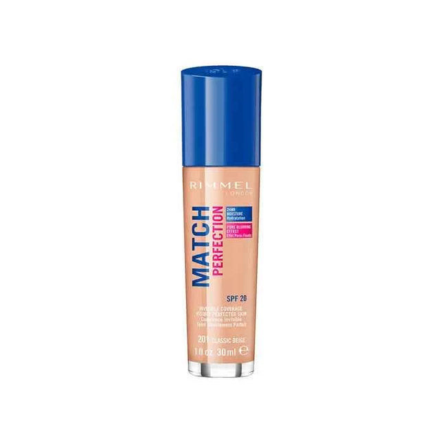 Rimmel London Match Perfection – Foundation Spf20 201 Classic Beige Unisex, 30 ml