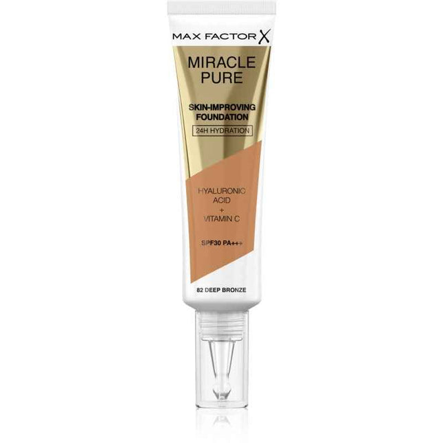 Max Factor Miracle Pure – Liquid Foundation for Women, 82, Deep Bronze, SPF30, 30 ml