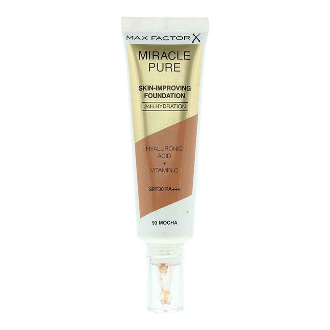 Max Factor Miracle Pure – Liquid Foundation & Serum 2-in-1 for Women, Mocha, 93, SPF30, 30 ml
