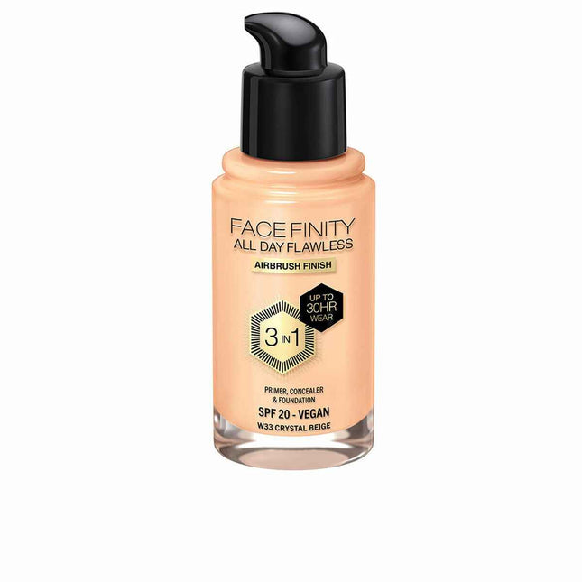 MAX Factor Facefinity All Day Flawless 3 In 1 – Foundation W33-Crystal Beige Unisex, 30 ml