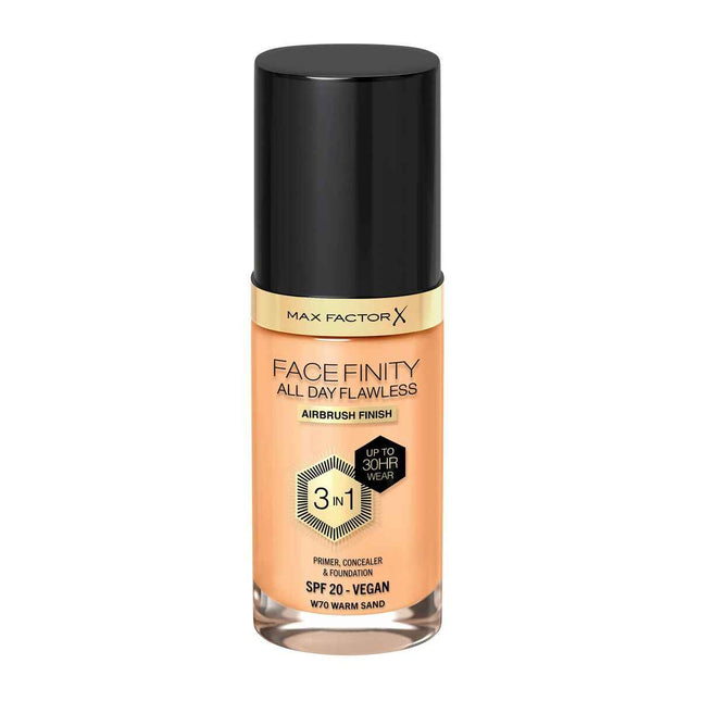 MAX Factor Facefinity 3in1 Primer, Concealer y – Foundation 70-Warm Sand Unisex, 30 ml