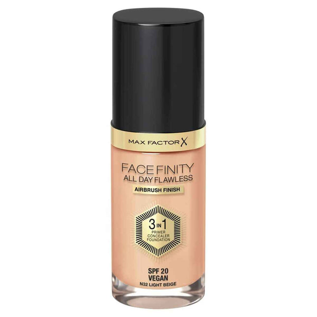 MAX Factor Facefinity 3in1 Primer, Concealer y – Foundation 32-Light Beige Unisex, 30 ml