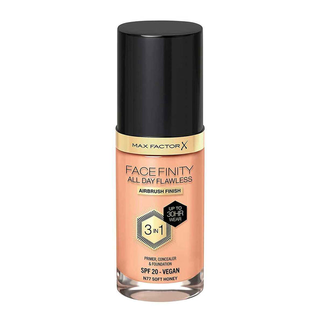 MAX Factor Facefinity 3in1 Primer, Concealer y – Foundation 77-Soft Honey Unisex, 30 ml