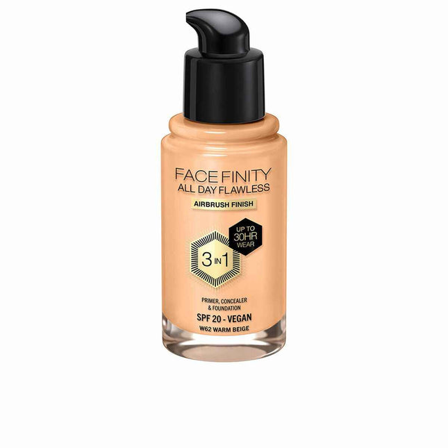 MAX Factor Facefinity All Day Flawless 3 In 1 – Foundation W62-Warm Beige Unisex, 30 ml