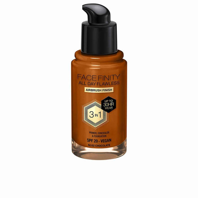 MAX Factor Facefinity All Day Flawless 3 In 1 – Foundation N102-Chocolate Unisex, 30 ml