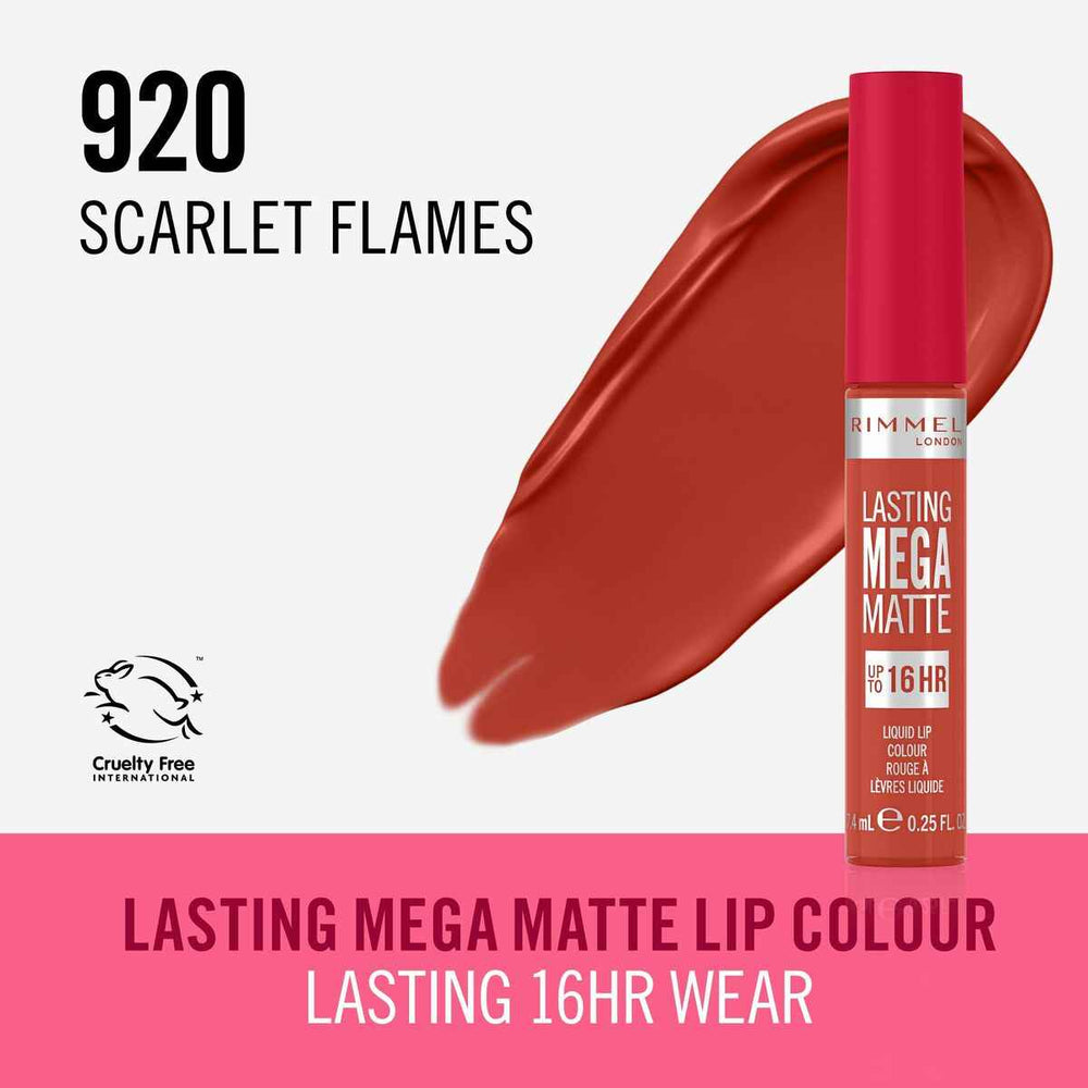 Rimmel London Lasting Mega Matte Liquid Lip Colour 920-Scarlet Flames Unisex, 7,4 ml