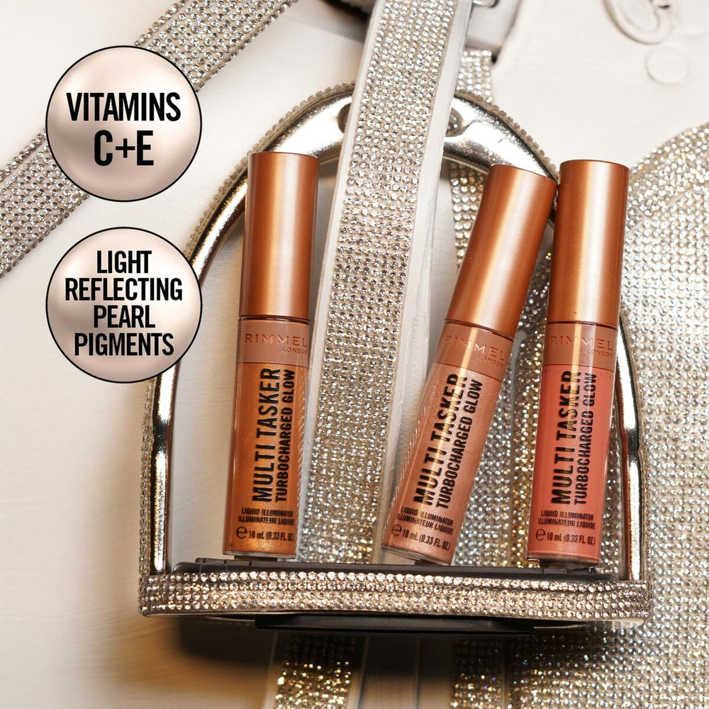 Rimmel London Multi Tasker Turbocharged Iluminador Líquido 002-Rosy Rebel, 10 ml