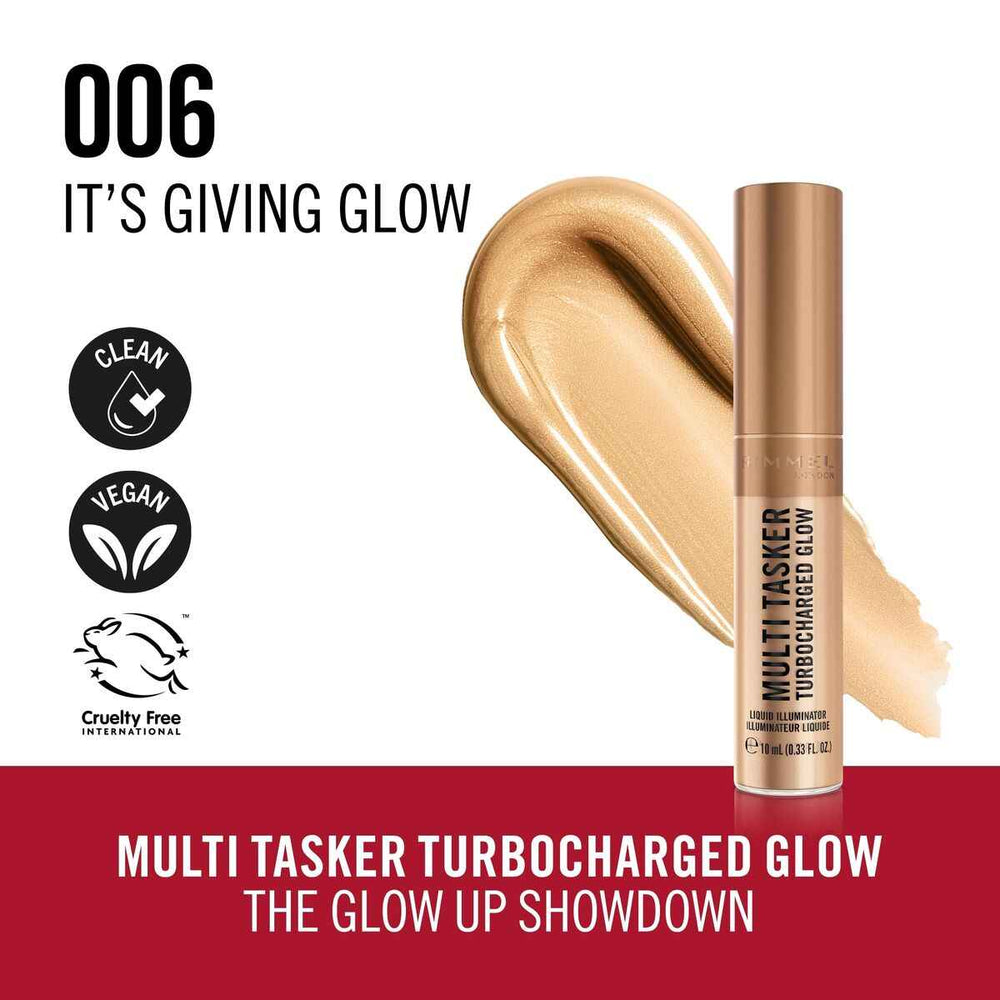 Rimmel London Multi Tasker Turbocharged Iluminador Líquido 006-It's Giving Glow, 10 ml