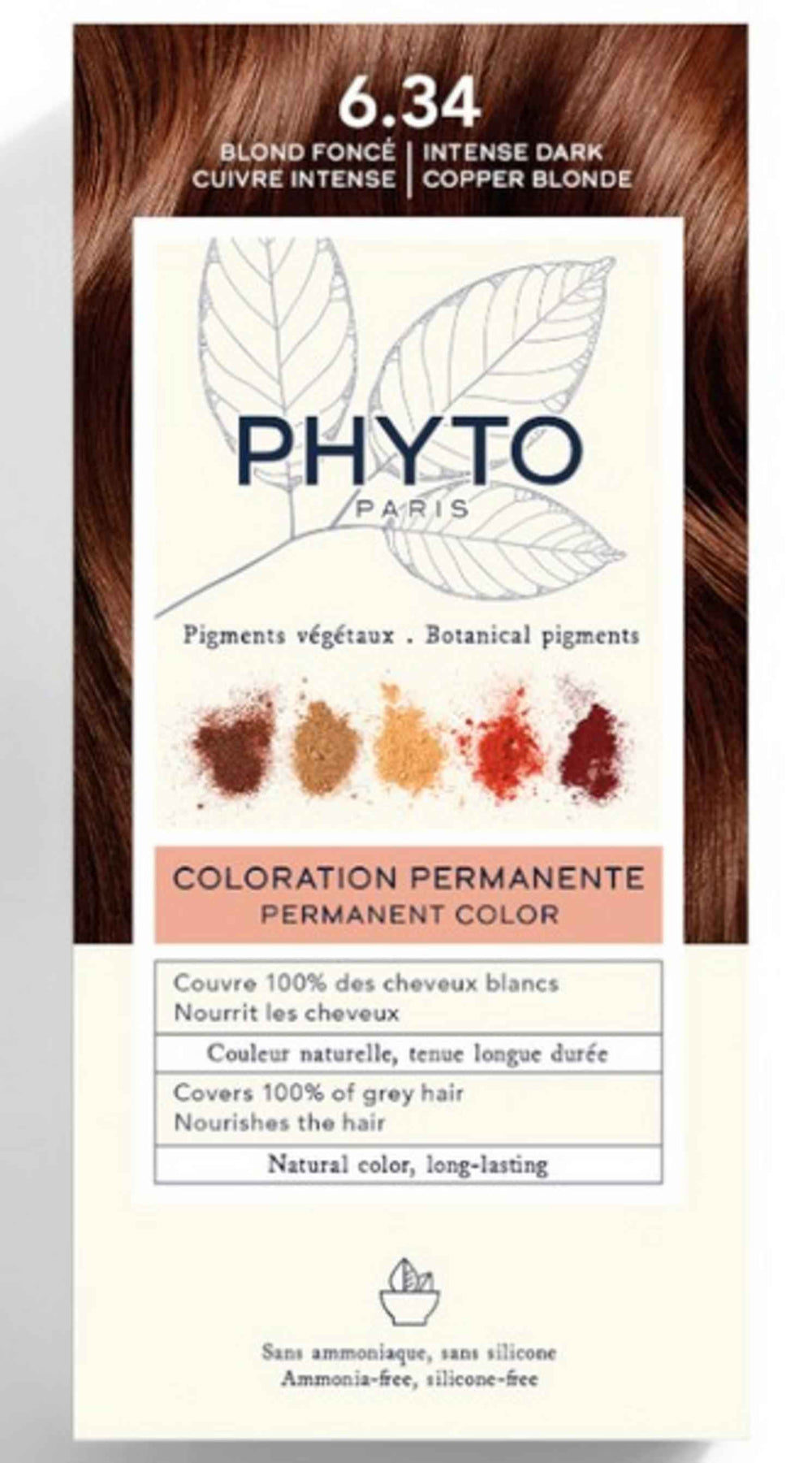 Phyto Color Kit Coloration – Permanent Hair Dye for Women, 6.34 Intense Dark Copper Blonde, 1 pcs