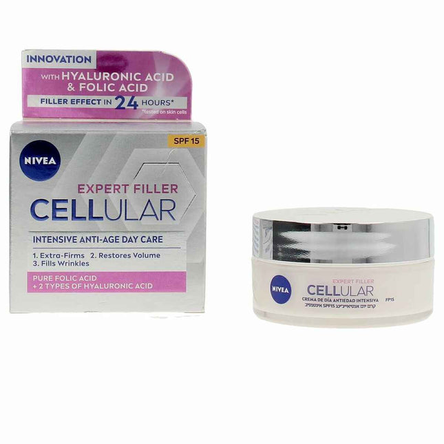 Nivea Cellular Filler Hialurónico y Fólico Crema Día Spf15 Unisex, 50 ml