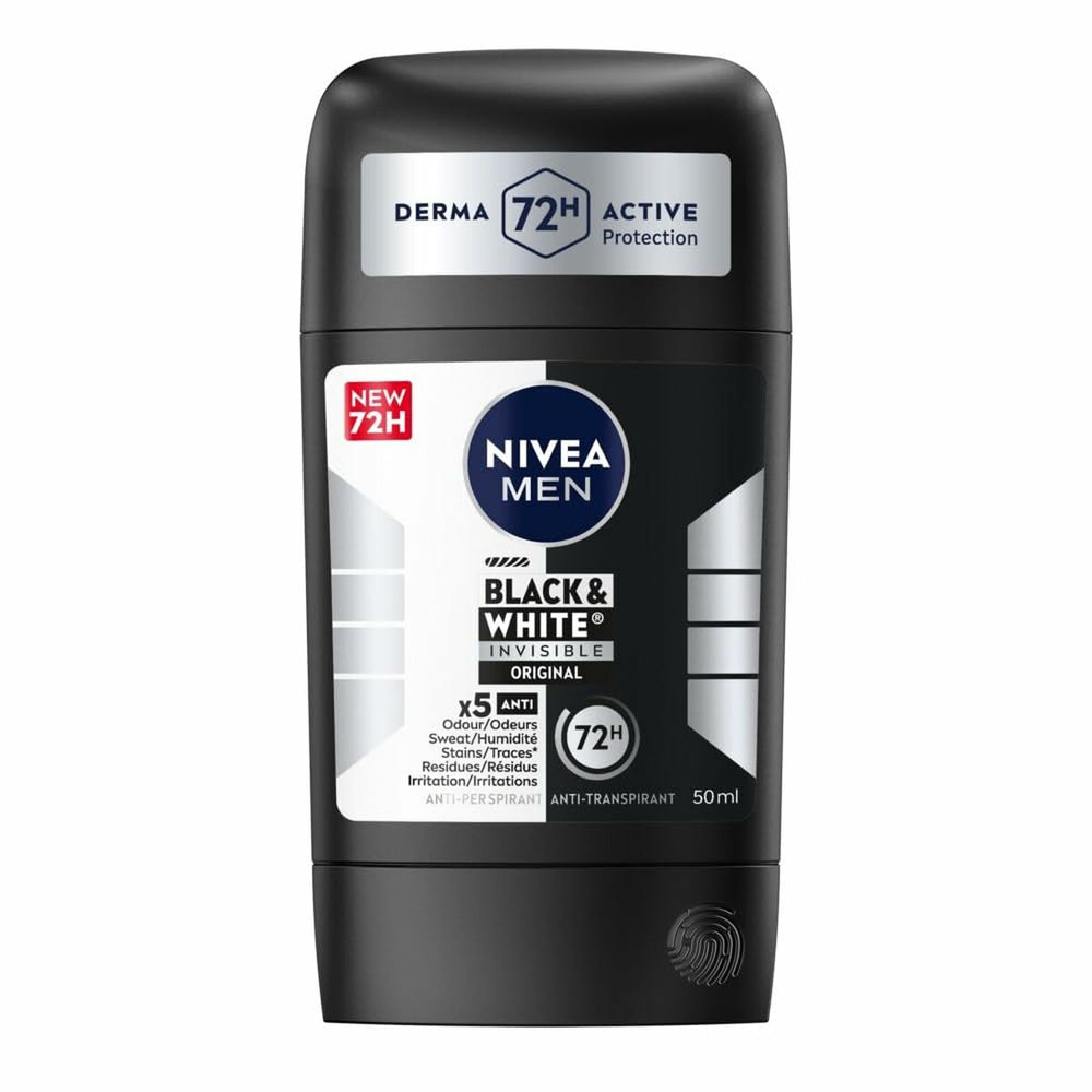 Nivea Men Black y White Invisible Original Desodorante Stick Unisex, 50 ml