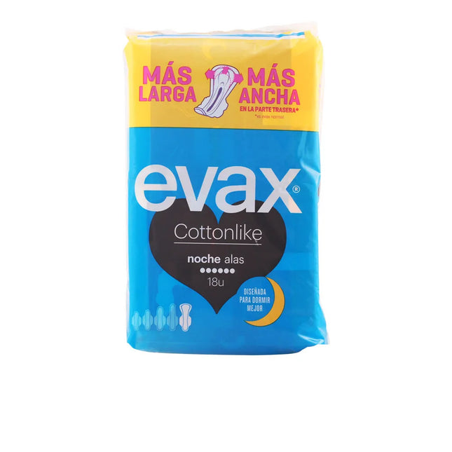 EVAX Cottonlike Night With Wings Sanitary Towels, 18 Units