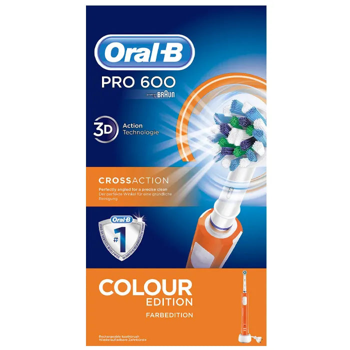 Oral-b Pro 600 CrossAction Electric Toothbrush Rechargeable Powered By Braun Orange