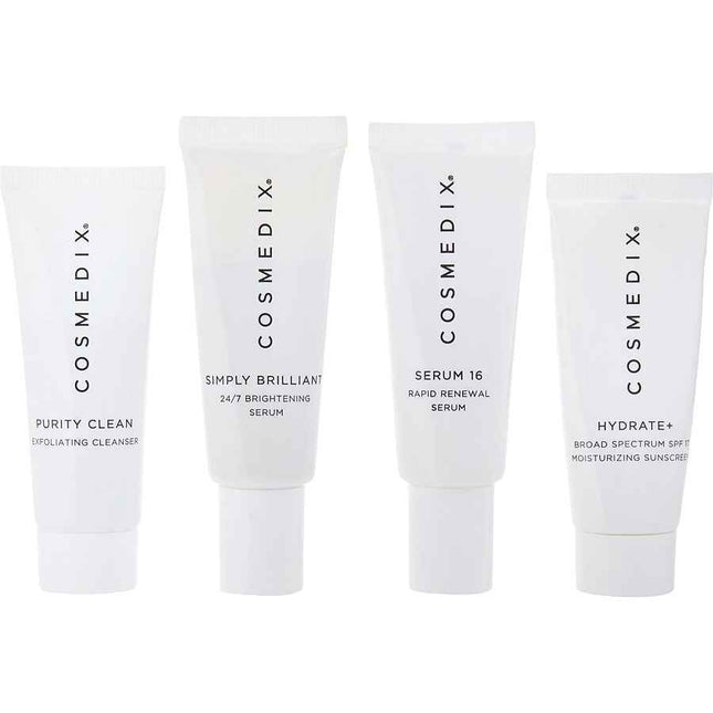 Cosmedix Even Skin Tone 4-Piece Essentials Kit: Purity Clean + Simply Brilliant Serum 16 Hydrate+ 4x15ml/0.5oz