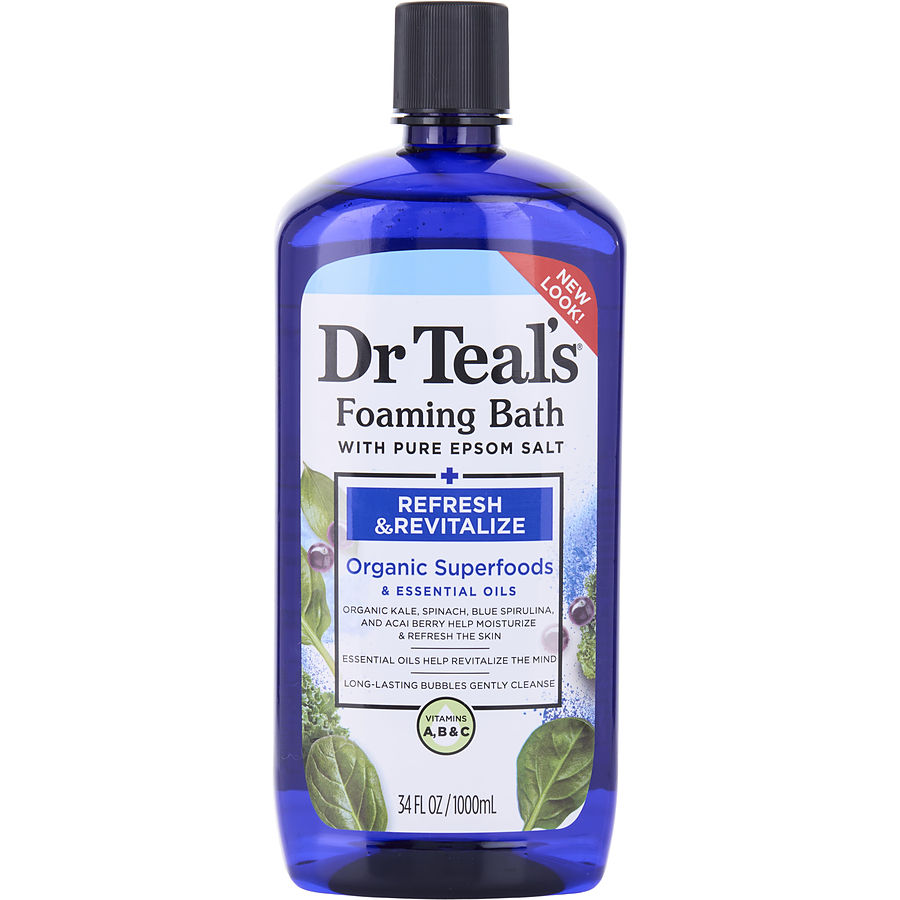 Dr. Teal's Foaming Bath With Pure Epsom Salt Refresh & Revitalize Organic Superfoods Essential Oils 1000ml/34oz