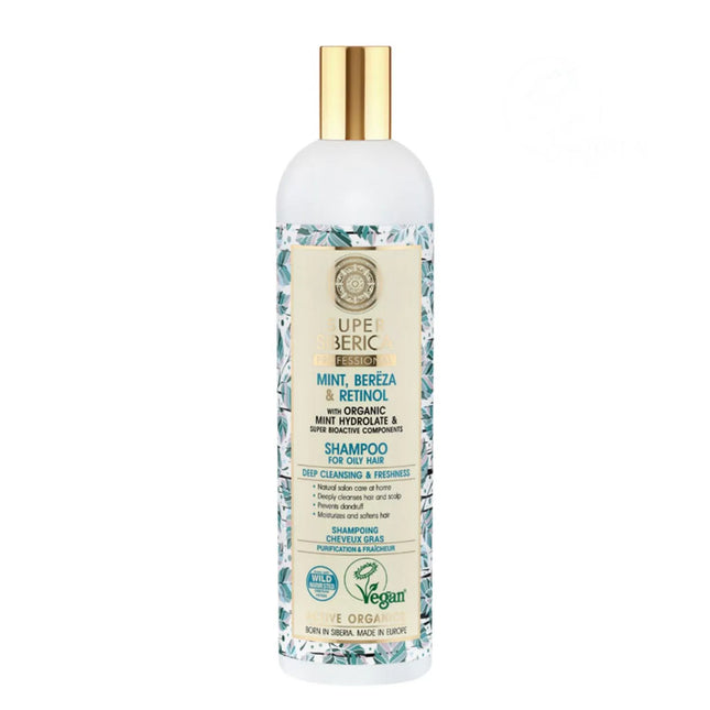 Natura Siberica Menta Abedul Retinol Champu Profesional Cabello Graso Unisex, 400 ml