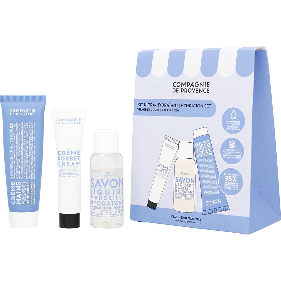 Compagnie De Provence Hydration Set: Liquid Marseille Soap 30ml + Hand Cream Face 15ml --3pcs