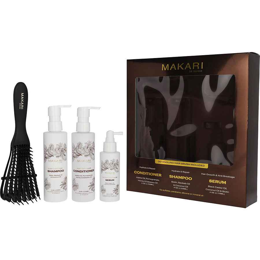 Makari Hydrate & Repair Set: Shampoo 240 ml Conditioner Serum 120 Detangling Brush