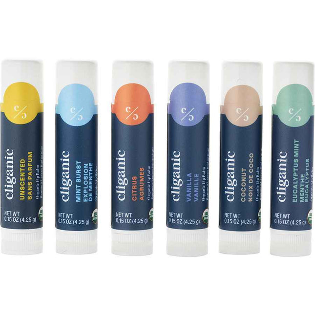 Cliganic Organic Lip Balm Set: 6 Flavors --6x4.25g/4ml