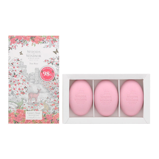 Woods Of Windsor Set Trio Woods Of Windsor True Rose Moisturizing – Massage Soap Bar for Women, Palm Oil, 3 pcs, 60 g