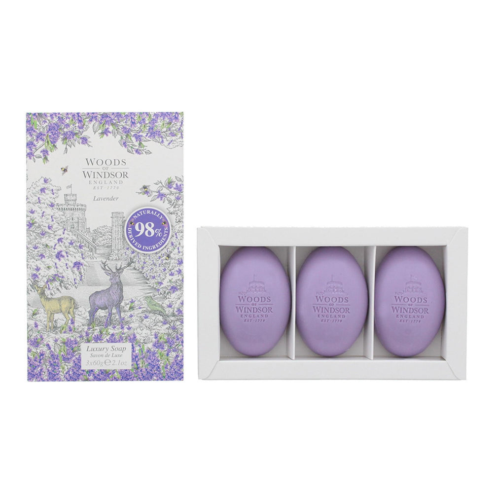 Woods Of Windsor Set Trio Woods Of Windsor Lavender Cleaning Lavender – Massage Soap Bar for Women, Shea butter, 3 pcs, 60 g