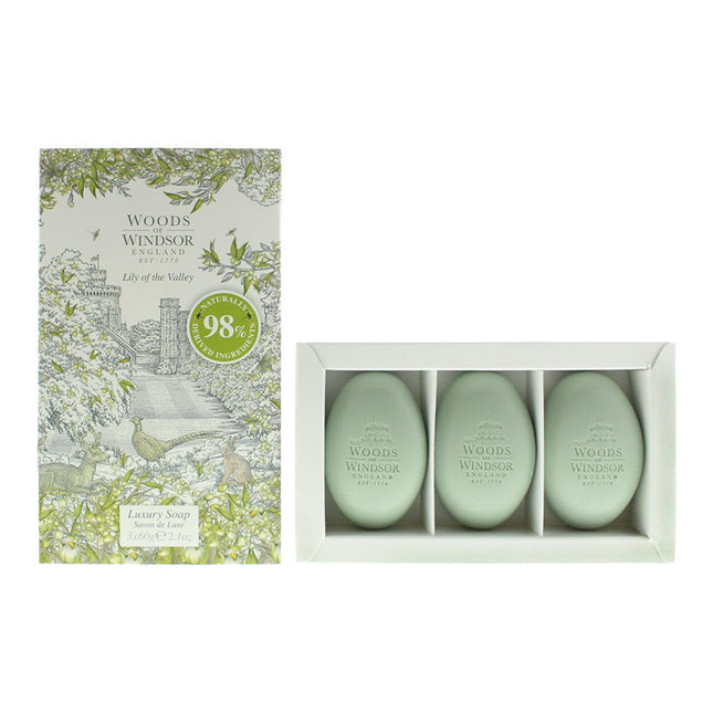 Woods Of Windsor Set Trio Woods Of Windsor Lily Of The Valley Moisturizing – Massage Soap Bar for Women, Shea butter, 3…